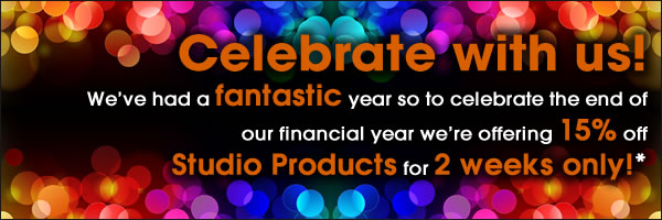 Celebrate with us! We've had a fantastic year so to celebrate the end of our financial year we're offering 15% off Studio Products for 2 weeks only!