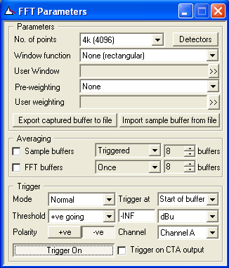 Figure 6: dScope's FFT Parameters window