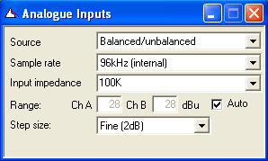 Figure 8: dScope's analogue Inputs window