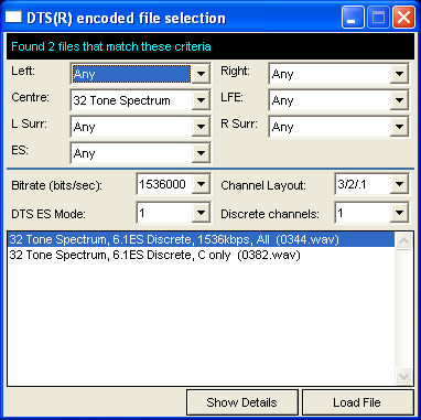 Screenshot of DTS file selection interface