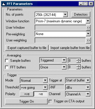 dScope FFT Parameters dialogue box