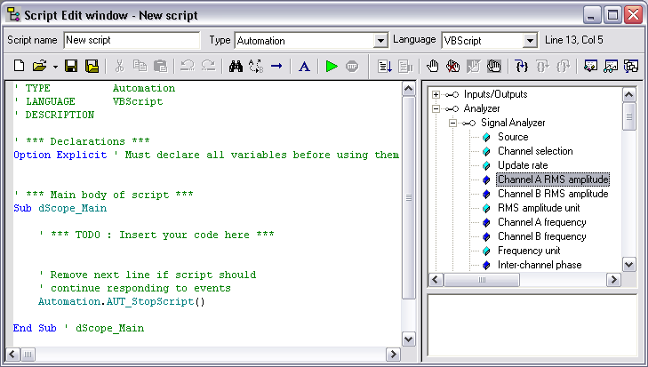 The dScope script editor