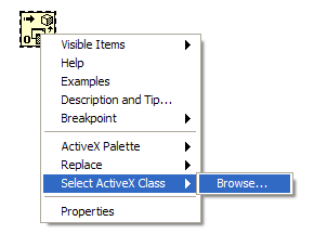 LabVIEW Screenshot: Select ActiveX Class