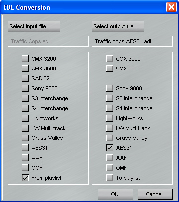 File conversion dialogue