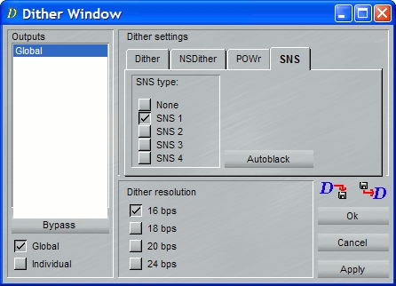 SADiE 5 dither settings screenshot