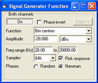 Small screenshot of bin centres generator settings
