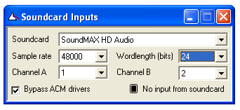 Soundcard inputs dialogue