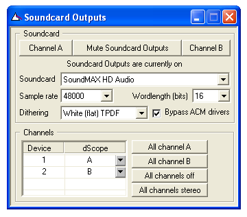 Soundcard Outputs dialogue