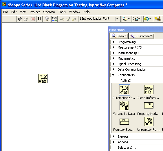 LabVIEW Screenshot: ActiveX Automation